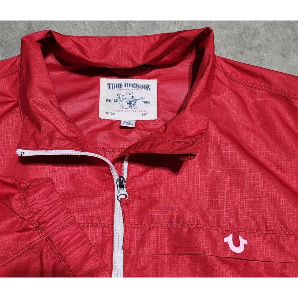 Mens True Religion Full Zip Track Jacket Size 2XL / TTG Red ~Zip Pockets